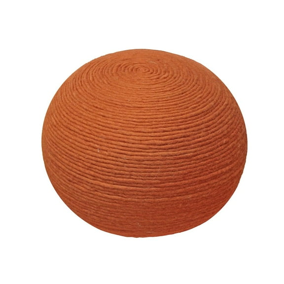 Ellie Modern Round Pouf in Orange Wool with Polyester Filling
