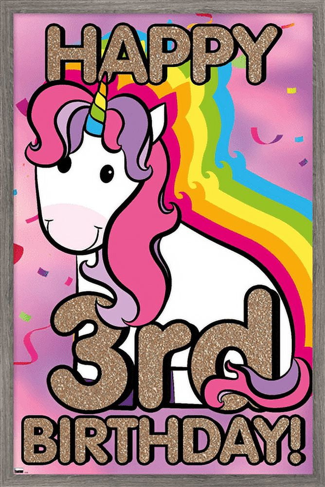 Ellie Ripberger Unicorn - Happy 3rd Birthday Wall Poster