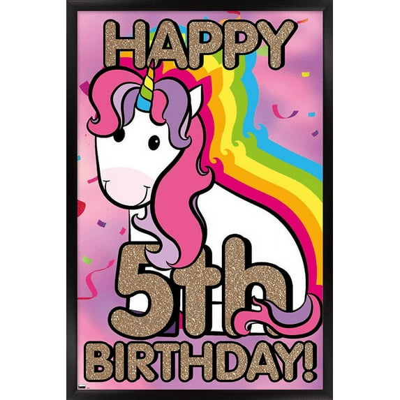 Ellie Ripberger Unicorn - Happy 5th Birthday Wall Poster, 22.375" x 34", Framed