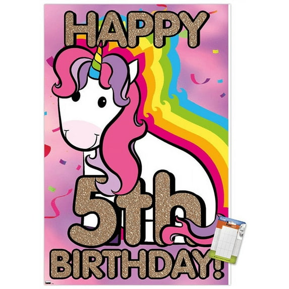 Ellie Ripberger Unicorn - Happy 5th Birthday Wall Poster, 22.375" x 34"