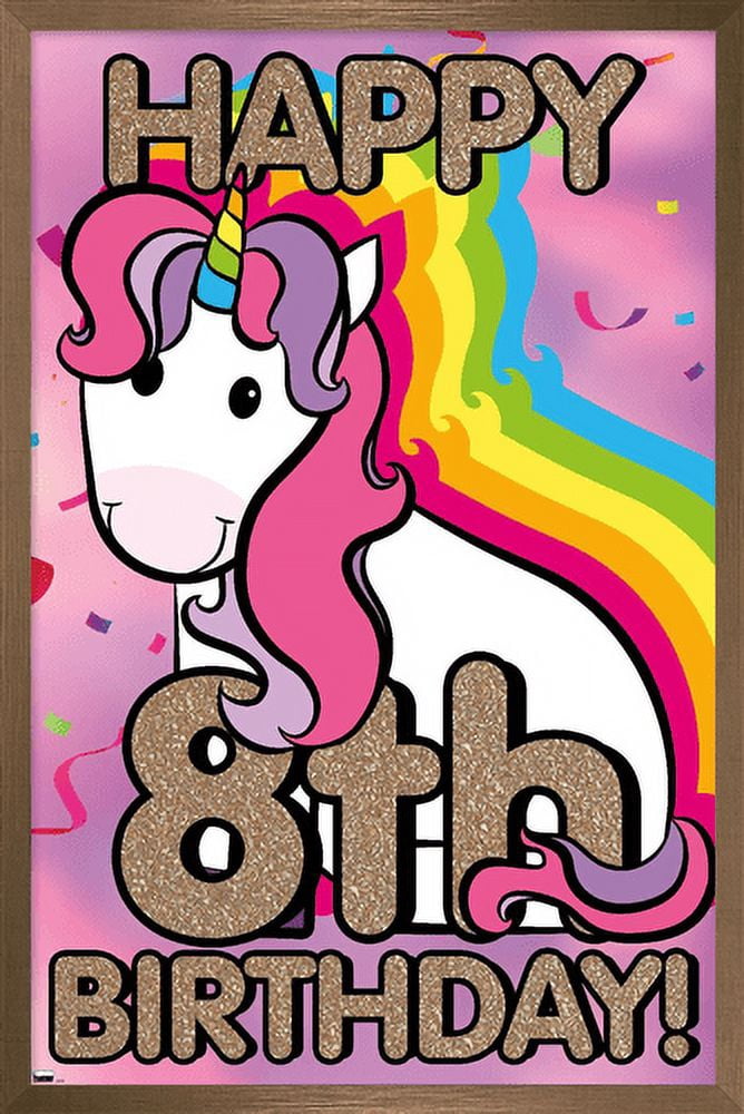 Ellie Ripberger Unicorn - Happy 8th Birthday Wall Poster, 14.725" x 22.375", Framed
