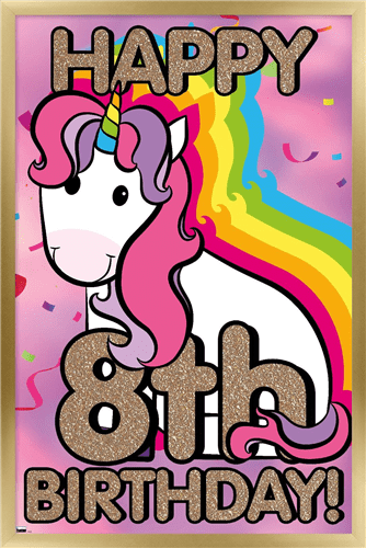 Ellie Ripberger Unicorn - Happy 8th Birthday Wall Poster, 14.725