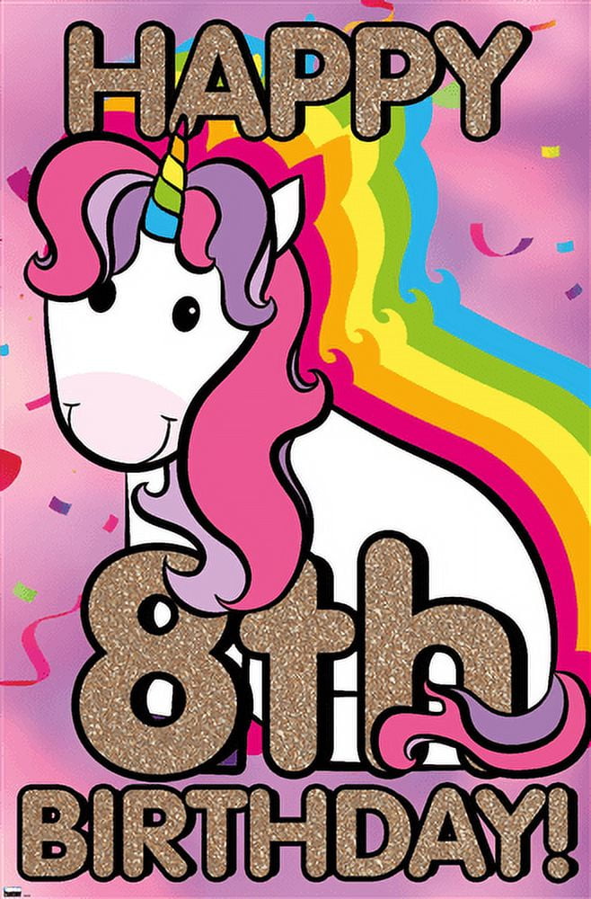 Ellie Ripberger Unicorn - Happy 8th Birthday Wall Poster, 14.725