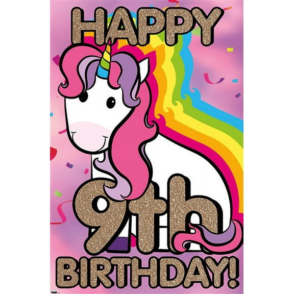 Ellie Ripberger Unicorn - Happy 9th Birthday Wall Poster, 22.375" x 34"