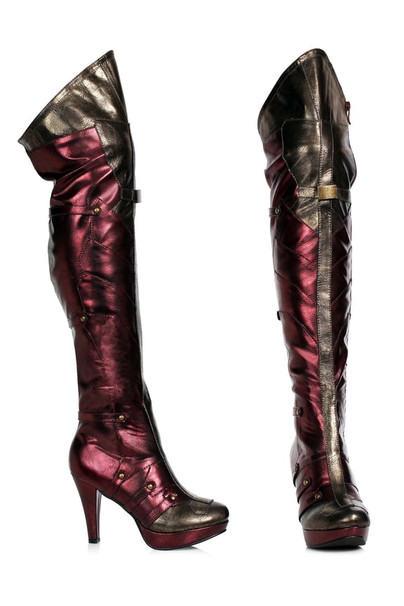 Shoe E-414-WONDER 4 Inch Women Thigh High Boot Red/Gold pu / 12