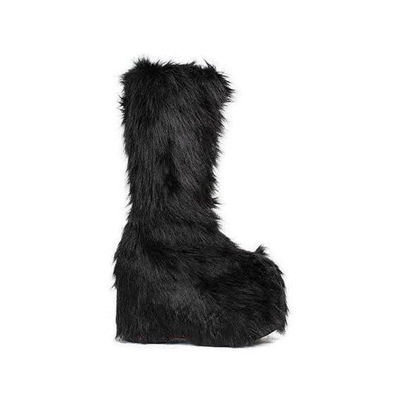 Ellie Shoe E-500-FUZZ 5" Chunky Heel Platform Boot with faux fur 10 / Blue