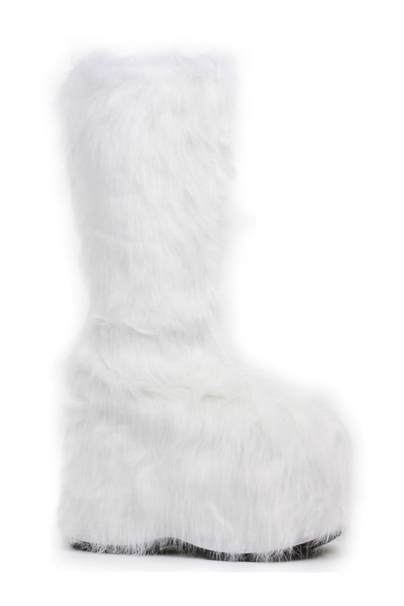 Ellie Shoe E-500-FUZZ 5" Chunky Heel Platform Boot with faux fur 10 / White