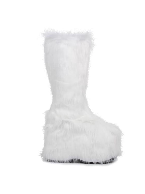 Ellie Shoe E-500-FUZZ 5" Chunky Heel Platform Boot with faux fur 10 / White