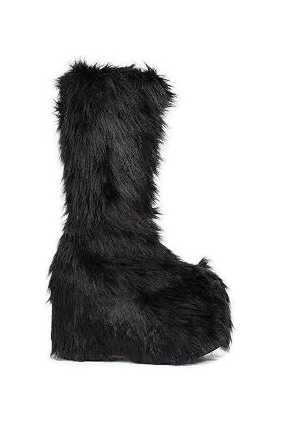 Ellie Shoe E-500-FUZZ 5" Chunky Heel Platform Boot with faux fur 11 / Pink