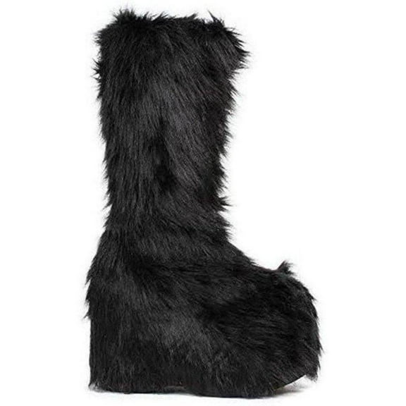 Ellie Shoe E-500-FUZZ  5" Chunky Heel Platform Boot with faux fur 6 / White
