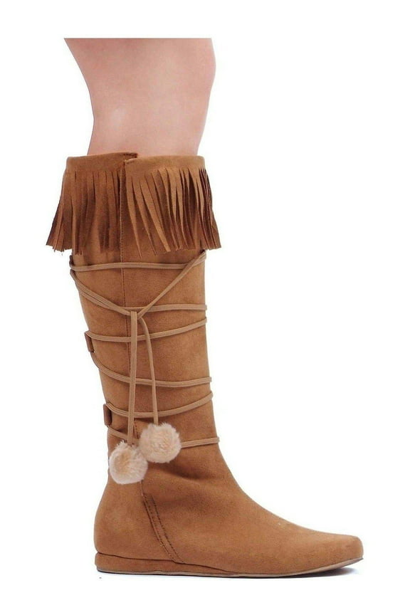 E-103-Dakota 1 Heel Boot with fringe and poms 6 / Tan