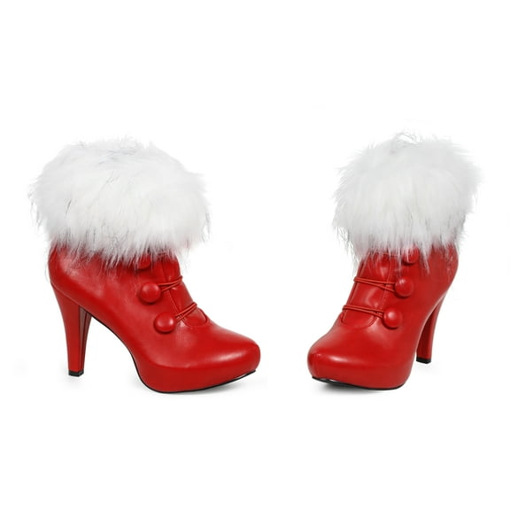 Ellie Shoes E-414-CLAUS 4" Womens Costume Bootie with Faux Fur. 6 / Red