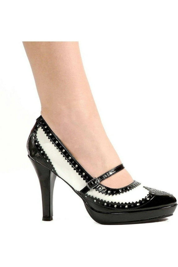 Shoes E-414-Flapper 4" Heel Womens Costume Pointy Toe Pump. Black/white / 10