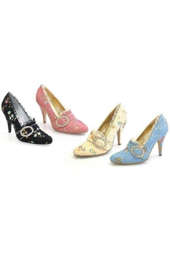 E-418-Annette 4 Decorative Fabric Pump with Rhinestones 5 / Black