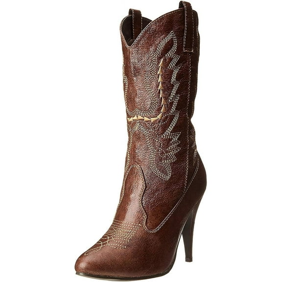Ellie Shoes E-418-Cowgirl 4" Heel Ankle Womens Cowgirl Boot. Brown / 9