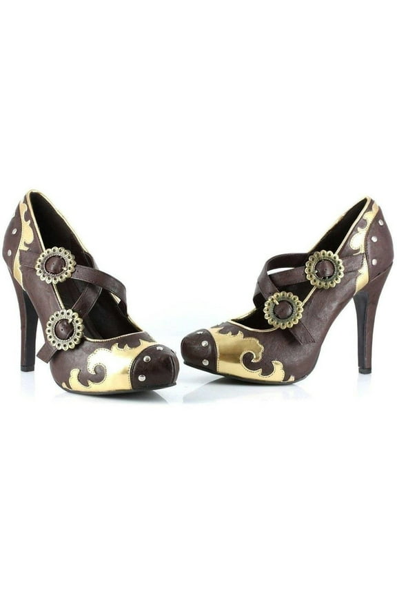 E-420-Steel 4" Heel Womens Steampunk Sandal. 7 / Brown
