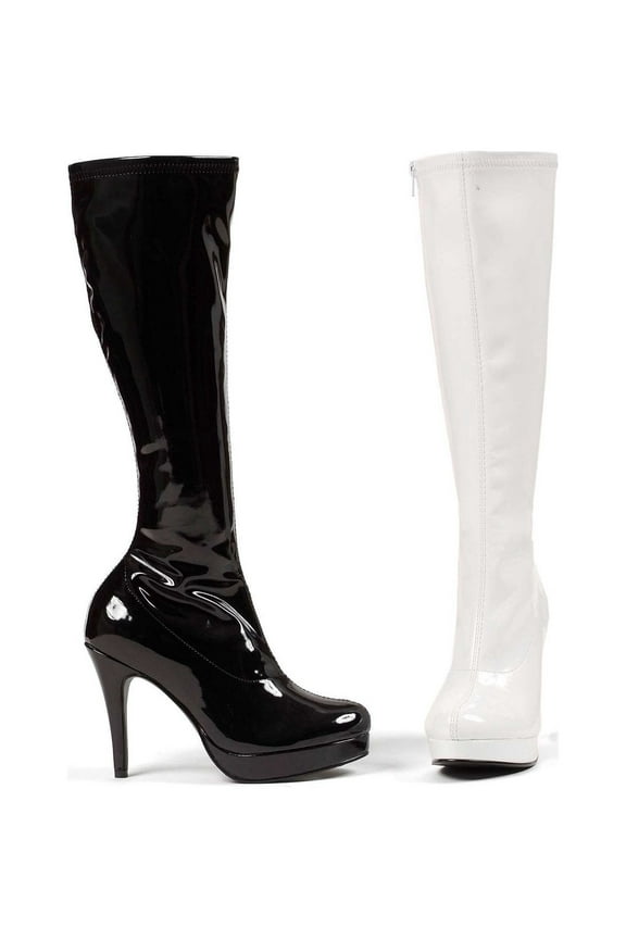 E-421-Groove 4" Knee-High Womens Boots with Zipper. White / 12