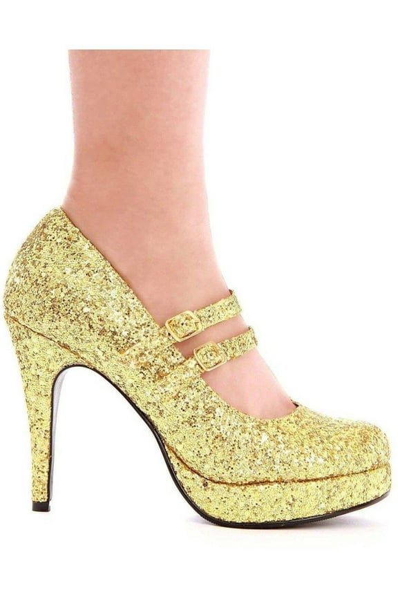E-421-Jane-G 4" Double Strap Glitter Womens Mary Jane. Green Glitter / 5