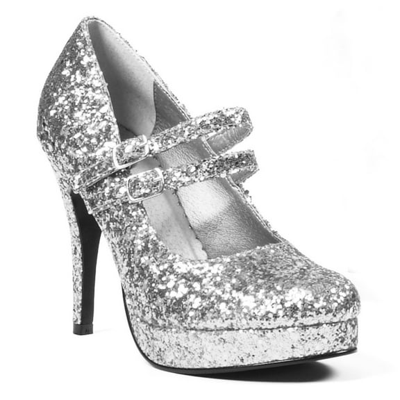 Ellie Shoes E-421-Jane-G 4" Double Strap Glitter Womens Mary Jane. Silver Glitter / 12