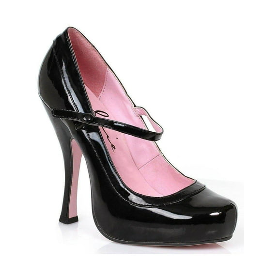 Ellie Shoes E-423-Babydoll 4" Heel Womans Patent Mary Jane with 1"Concealed Platform. Black PU / 6