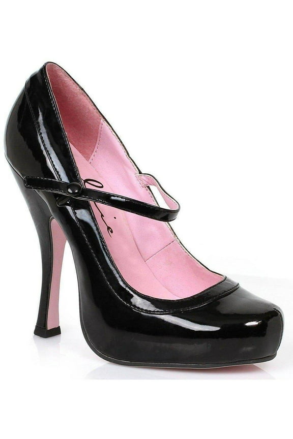 E-423-Babydoll 4" Heel Womans Patent Mary Jane with 1"Concealed Platform. Black PU / 6