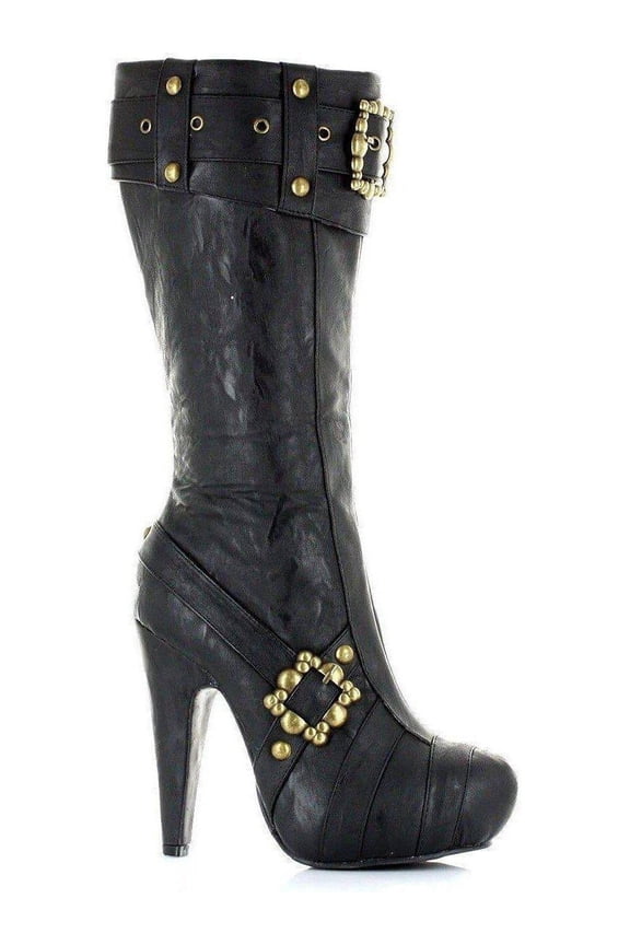 Ellie Shoes E-426-Aubrey 4" Womens Knee High Steampunk Boots With Buckles And Studs. 6 / Brown PU