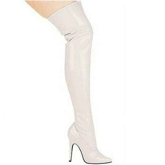 Ellie Shoes E-511-Ally 5" Heel Thigh High Womens Stretch Boot with zipper. White / 9