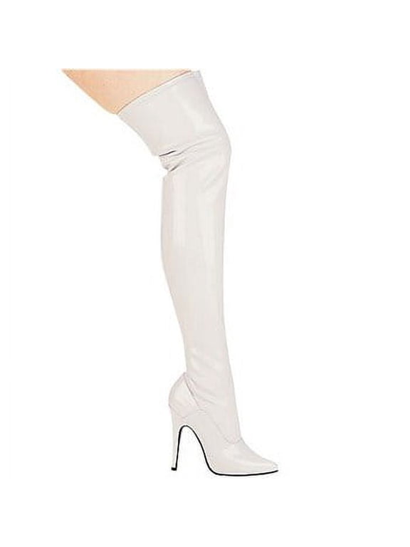 E-511-Ally 5" Heel Thigh High Womens Stretch Boot with zipper. White / 9