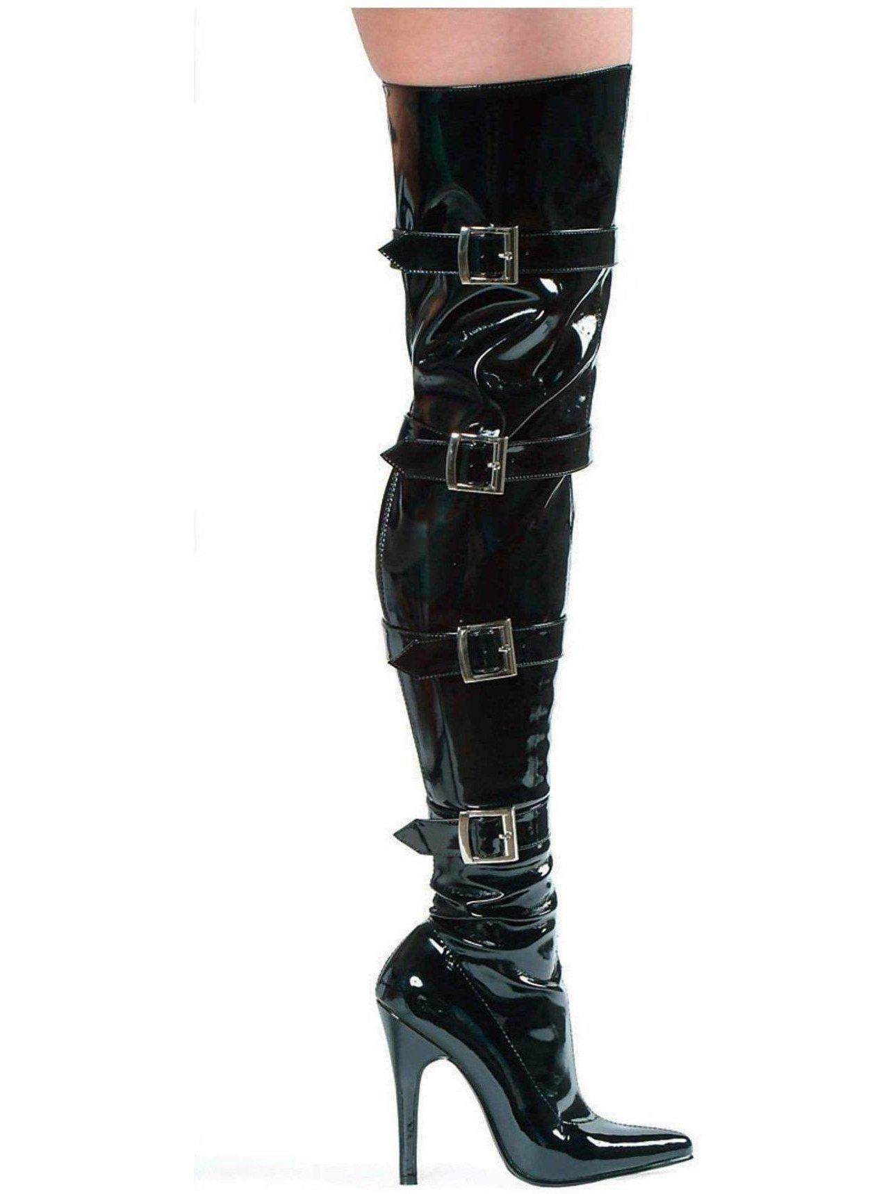 Patent Leather Black Leather Thigh High Boots With Buckles Ellie