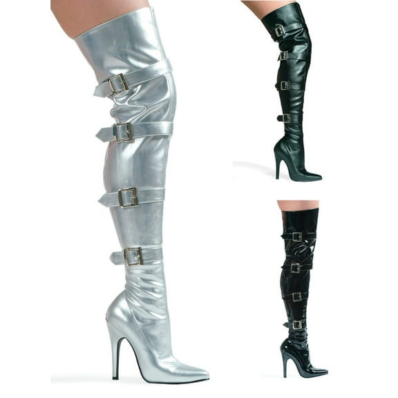 Ellie Shoes E-511-Buckleup 5" Heel Stretch Womans Thigh Boot with Buckles & Inner zipper. 12 / Black