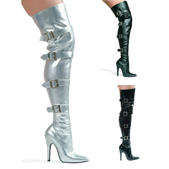 Ellie Shoes E-511-Buckleup 5" Heel Stretch Womans Thigh Boot with Buckles & Inner zipper. 12 / Black