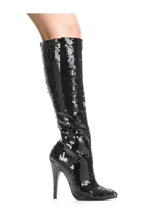 E-511-Tin 5" Heel with Sequins Womens Knee Boot. Silver / 10