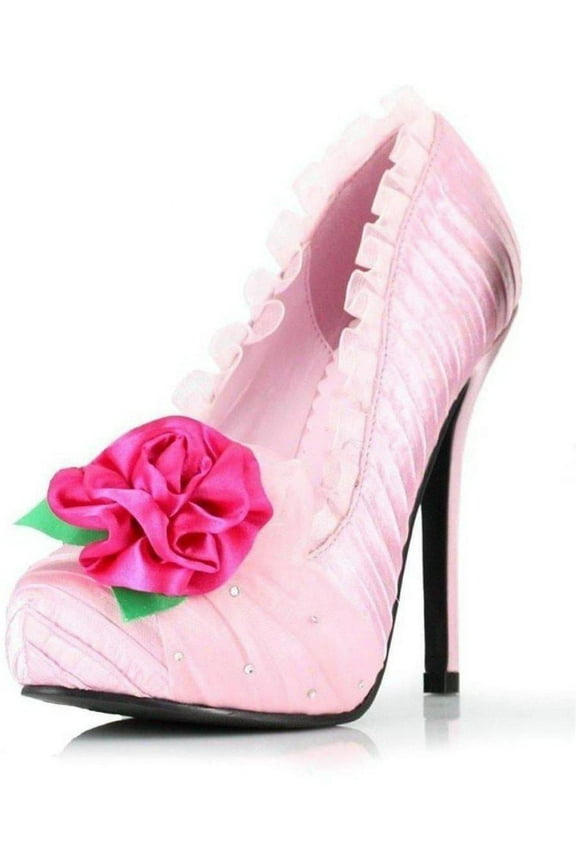 E-517-PENELOPE 5" Satin Womens Pump with Flower And Rhinestone Decor. Black / 6