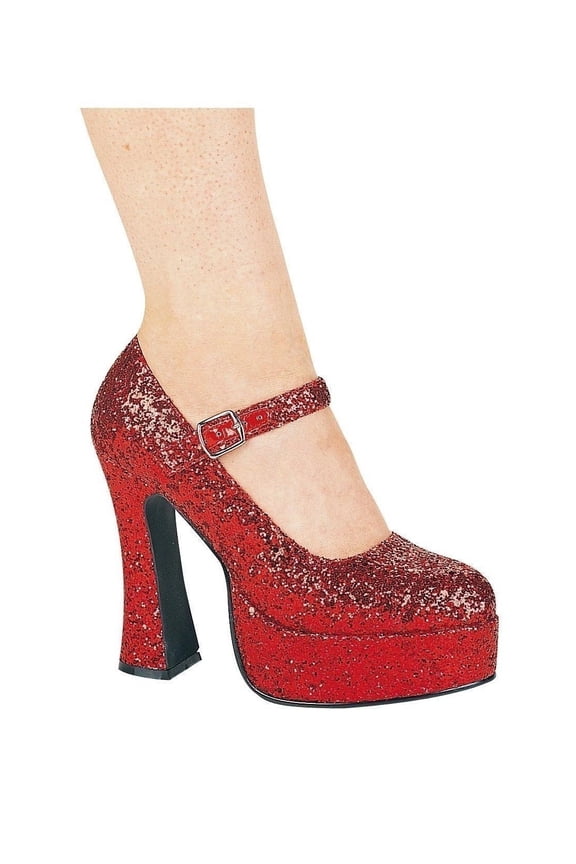 E-557-Eden-G 5" Chunky Heel Glitter Womens Costume Mary Jane Pump. Pink Glitter / 14