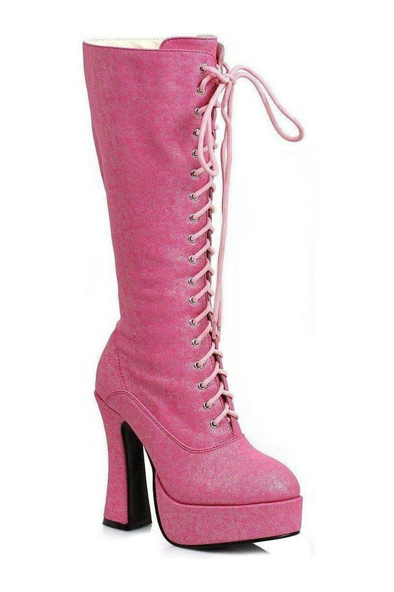 E-557-Foxy 5 Inch heel Womens Costume Shimmer Lace-Up Boot. 8 / Pink