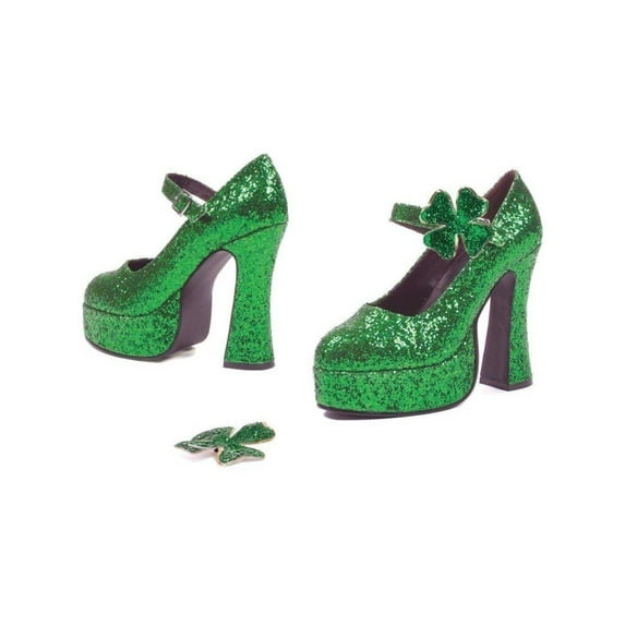 Ellie Shoes E-557-Lucky 5" Chunky Heel Green Glitter Womens Maryjane Pump Green / 5