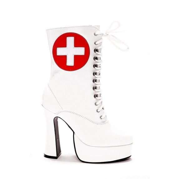 Ellie Shoes E-557-Nurse 5.5" Heel Ankle Nurse Womens Costume Boot with Inner Zipper. 13 / White