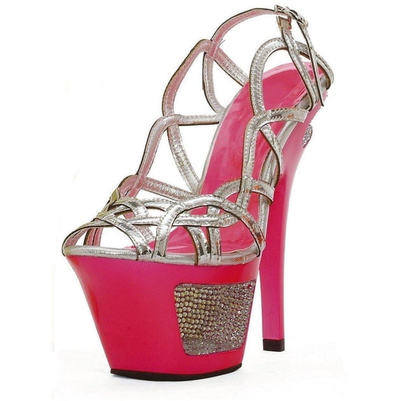 Ellie Shoes E-604-Isla, 6" Neon Cut Out Heel Womens sandal with Rhinestones. 7 / Neon Orange