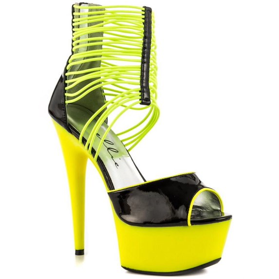 Ellie Shoes E-609-Adore 6 Neon Neon Womens Stiletto with Elastic Straps Blacklight sensitive Yellow / 7
