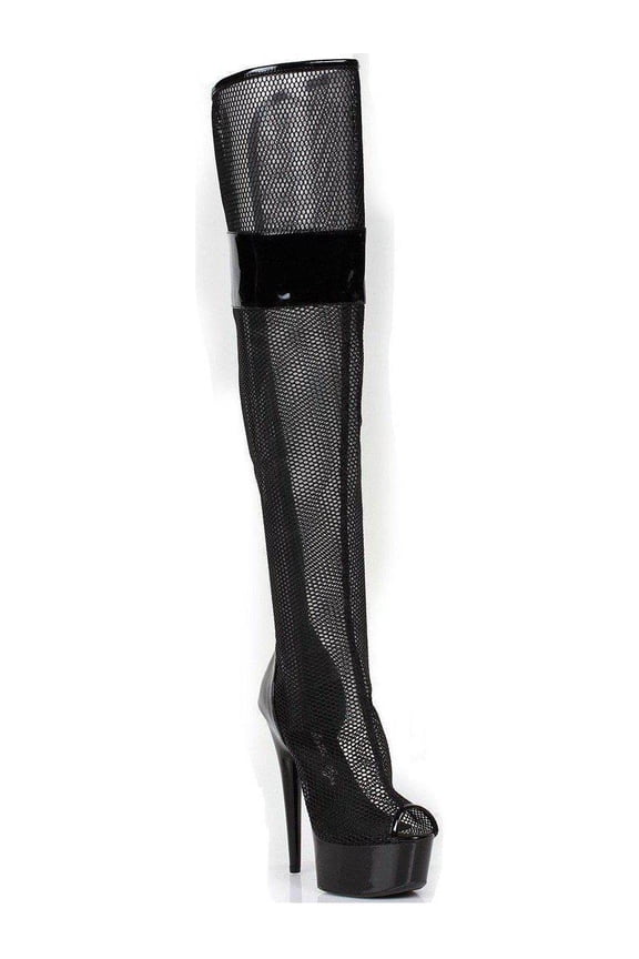 E-609-Ivy 6" Peep Toe Thigh High Mesh Womens Boot. Black / 12