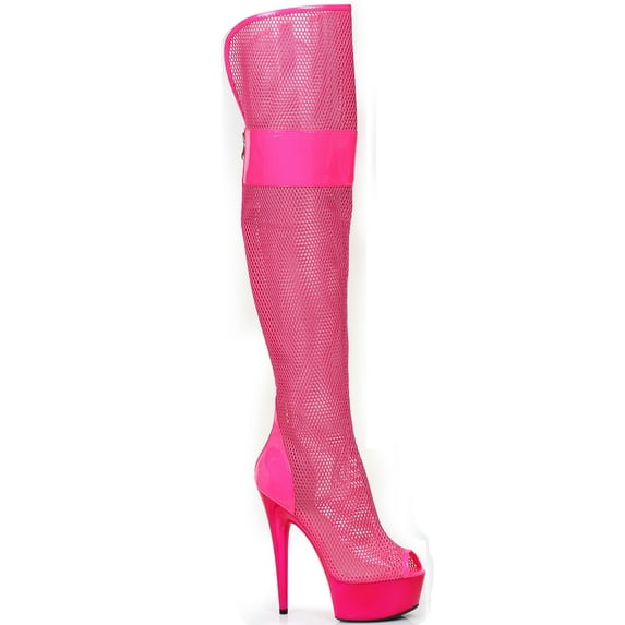 Ellie Shoes E-609-Ivy 6" Peep Toe Thigh High Mesh Womens Boot. Fuchsia / 12