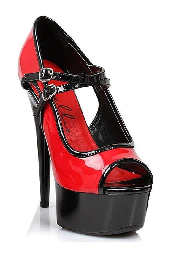 E-609-Jet 6" Heel Womens peep toe pump. Red / 5