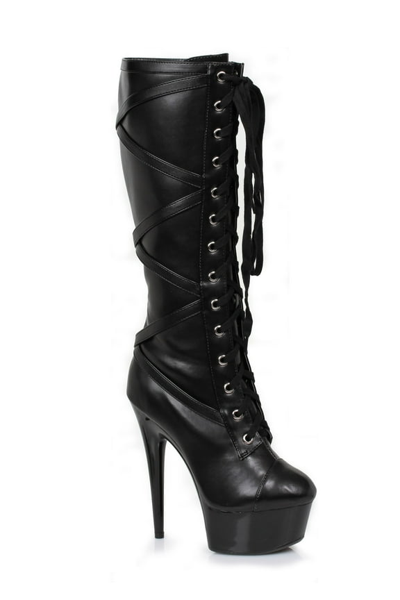 E-609-Pocky 6 Lace Up Platform Womens Boot W Inner Pocket. 7 / Black