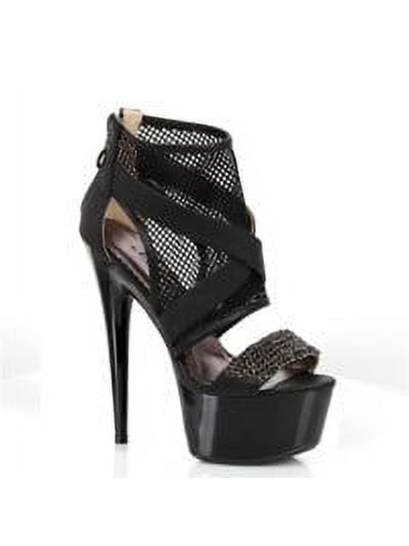 E-609-Shawna, 6" Pointed Heel Platform Womans Sandal. Black / 6