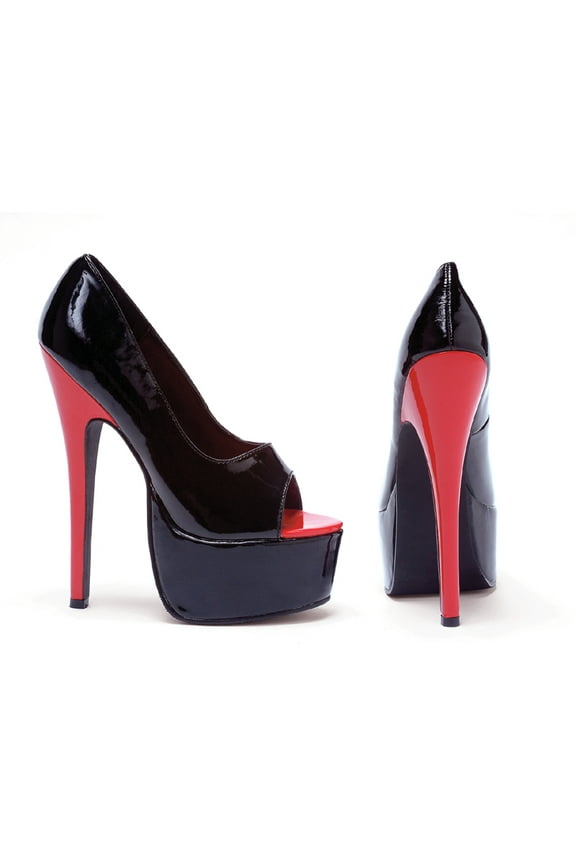 E-652-Bonnie 6.5" Stiletto Heel Open Toe Womens Pump. Black/Red / 11