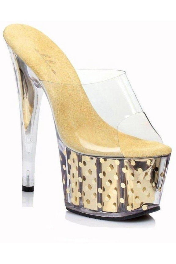 E-709-Brielle 7 Inch Womens Mule With Polka Dots. 5 / Gold