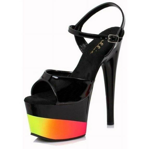 Ellie Shoes E-709-Prism 7 Inch Womens Juliet Sandal With Rainbow Design. Black / 6