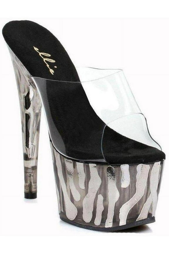 Shoes E-709-Rugged 7 Inch Womens Mule With Metallic Zebra Pattern. Black / 7