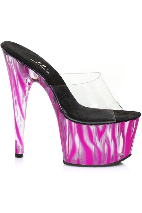 E-709-Zebra 7 Inch Womens Mule With Blacklight Zebra Pattern. Blue / 5