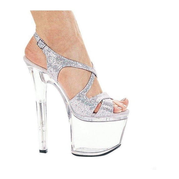 Ellie Shoes E-711-Lance-G 7" Heel Silver Glitter Womens Sandal. Silver / 10